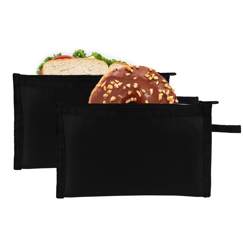 Moyad Reusable Snack Bag 2 Pack  Small Sandwich Snack Bags  Lunch Food Storage Zipper Pouch Packing Bag for Men Women Adults  Dishwasher Safe  BPA Free  Compact Snacks Bags (Black  S) - Image 1